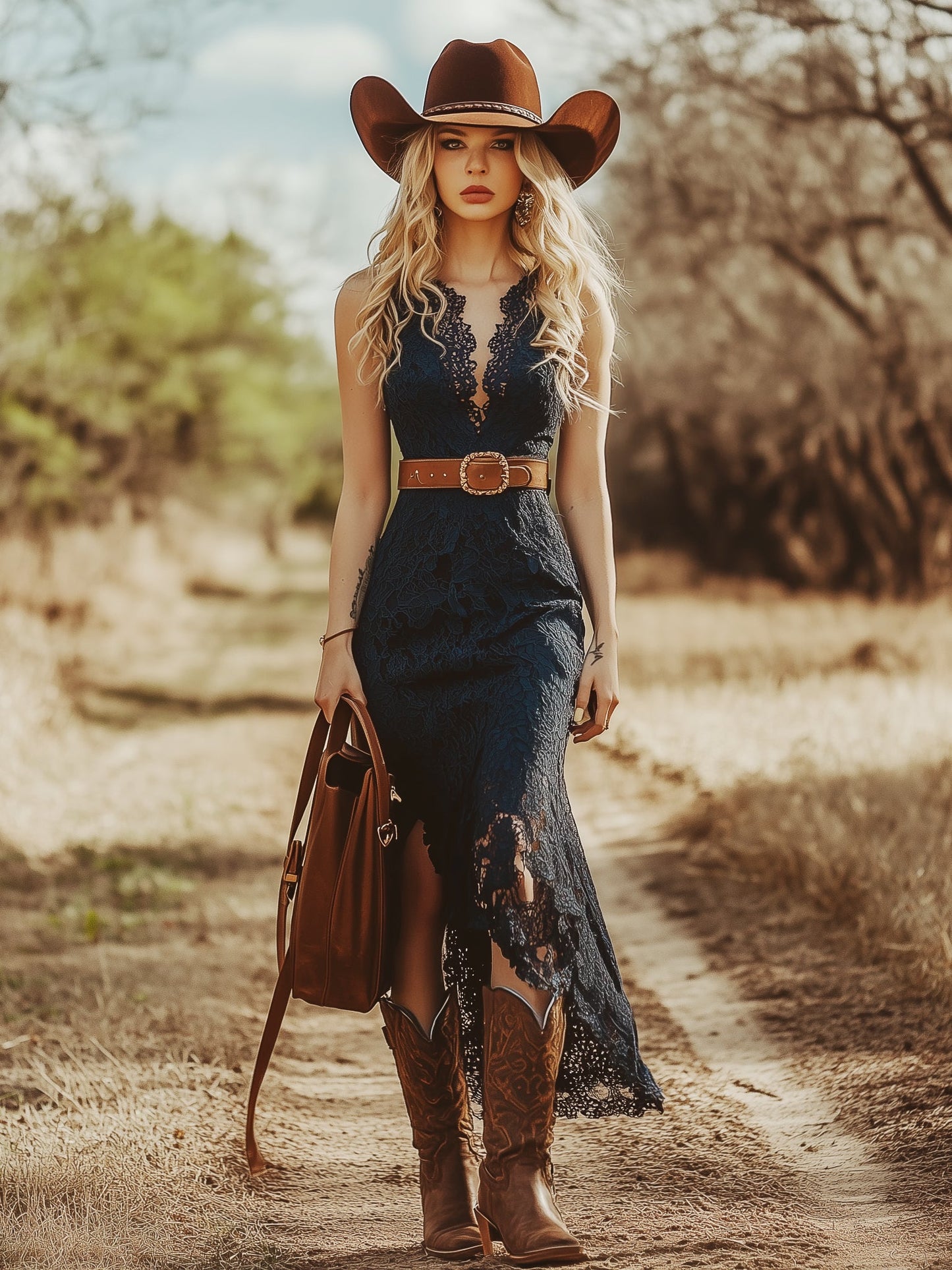 【Expédition en 24 heures】Robe midi sans manches en dentelle bleue bohème vintage